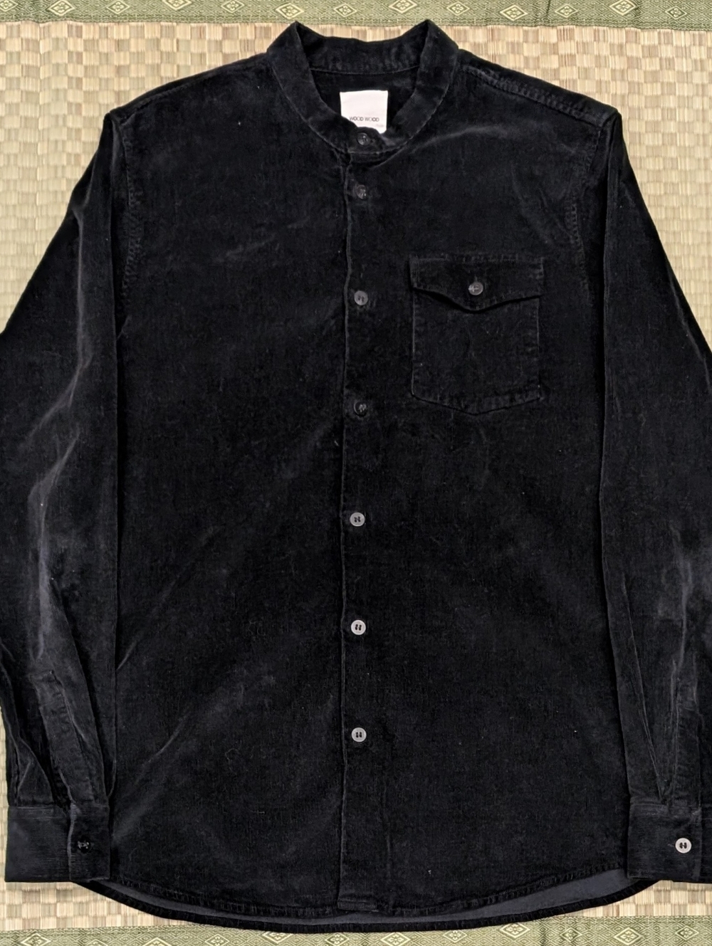 Wood Wood Tyson Button Up Corduroy Shirt Black Men's Size Large